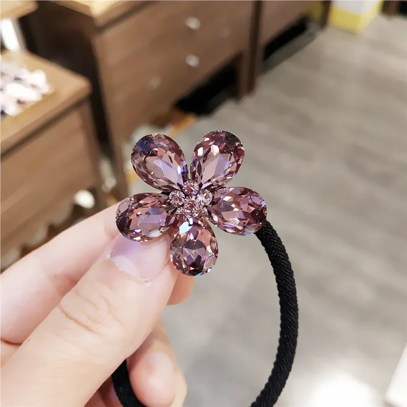 Small Fresh And Personality Net Red Head Rope Crystal Flower Hair Rope Headdress Hair Accessories Rubber Band Adult Jewelry