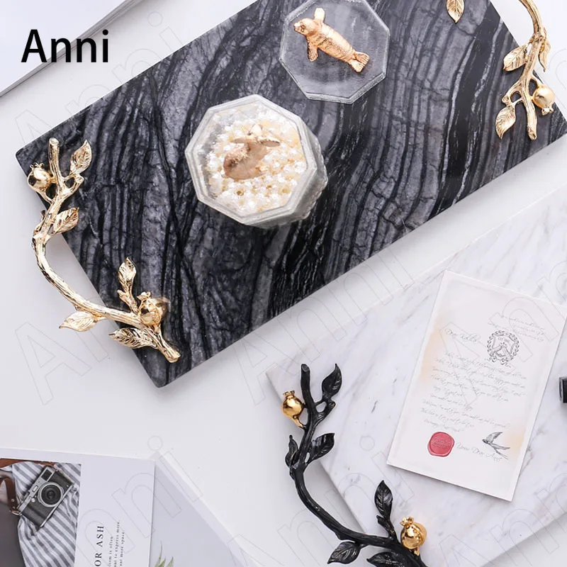 Natural Marble Storage Trays Decorative Cake Fruit Tray Jewelry Cosmetic Display Tray Household Bathroom Toilet Plate Home Decor