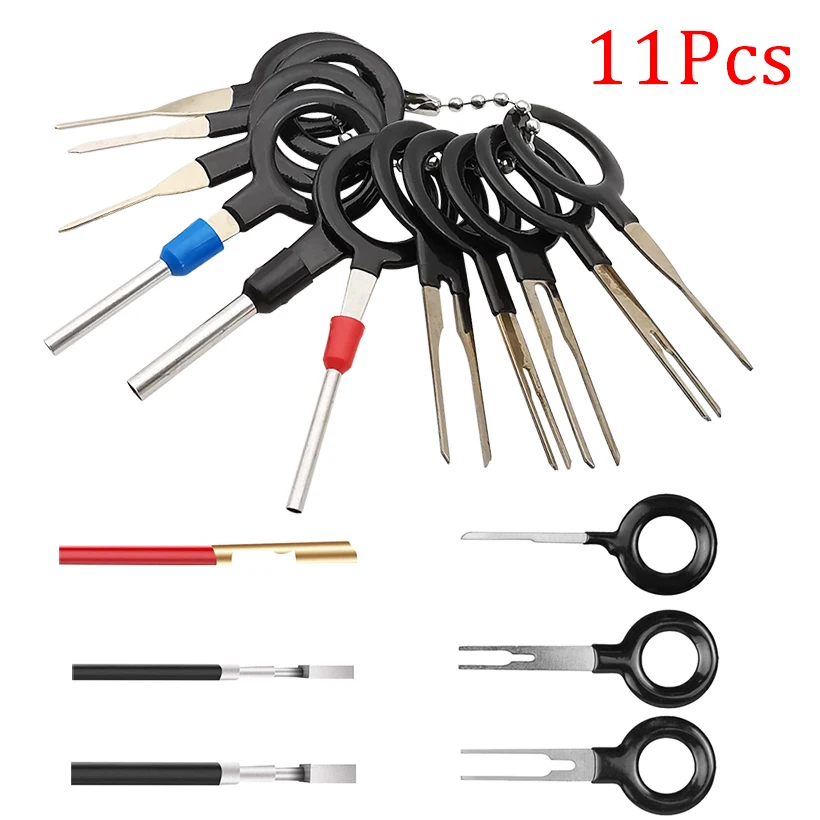 11Pcs Car Repair Tool Terminal Removal Kit Electrical Wire Crimp Connector Automotive Plug Puller Release Key Pin Extractor Set