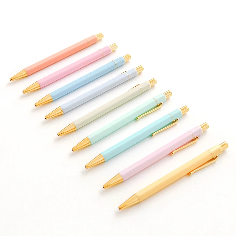 40pcs Macaron Color Ballpoint Pen Half Metal Luxury Ball Pen Novelty Pens Rose Gold Stationery School Office Supplies Fashion