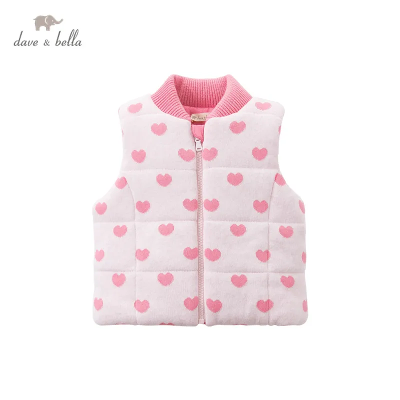 DB15862 dave bella winter kids girls cute love print padded zipper coat children fashion sleeveless vest