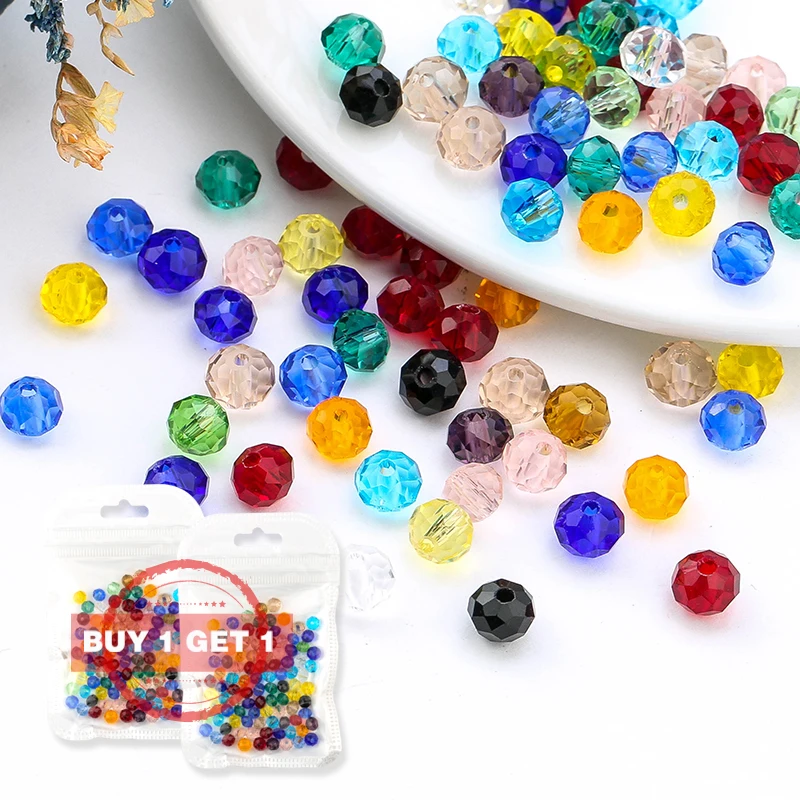 Buy 1 Get 1 Free 4mm-8mm Glass Ball Bead Loose Crystal Round Beads For Bracelet Necklace Accessories