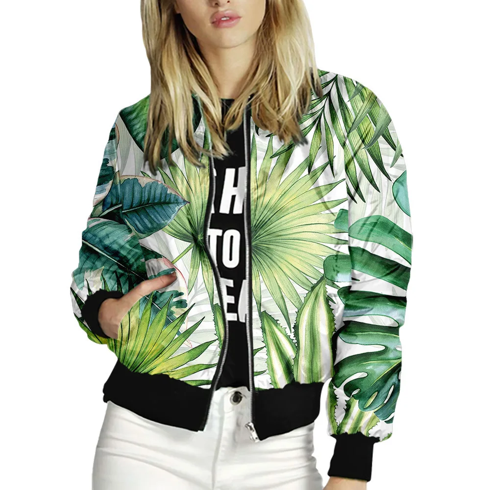 

Spring Autumn Thin Solid Jackets Women Casual Zipper Floral Print Jacket Long Sleeve Coat Female Fashion Classic Slim Outerwears