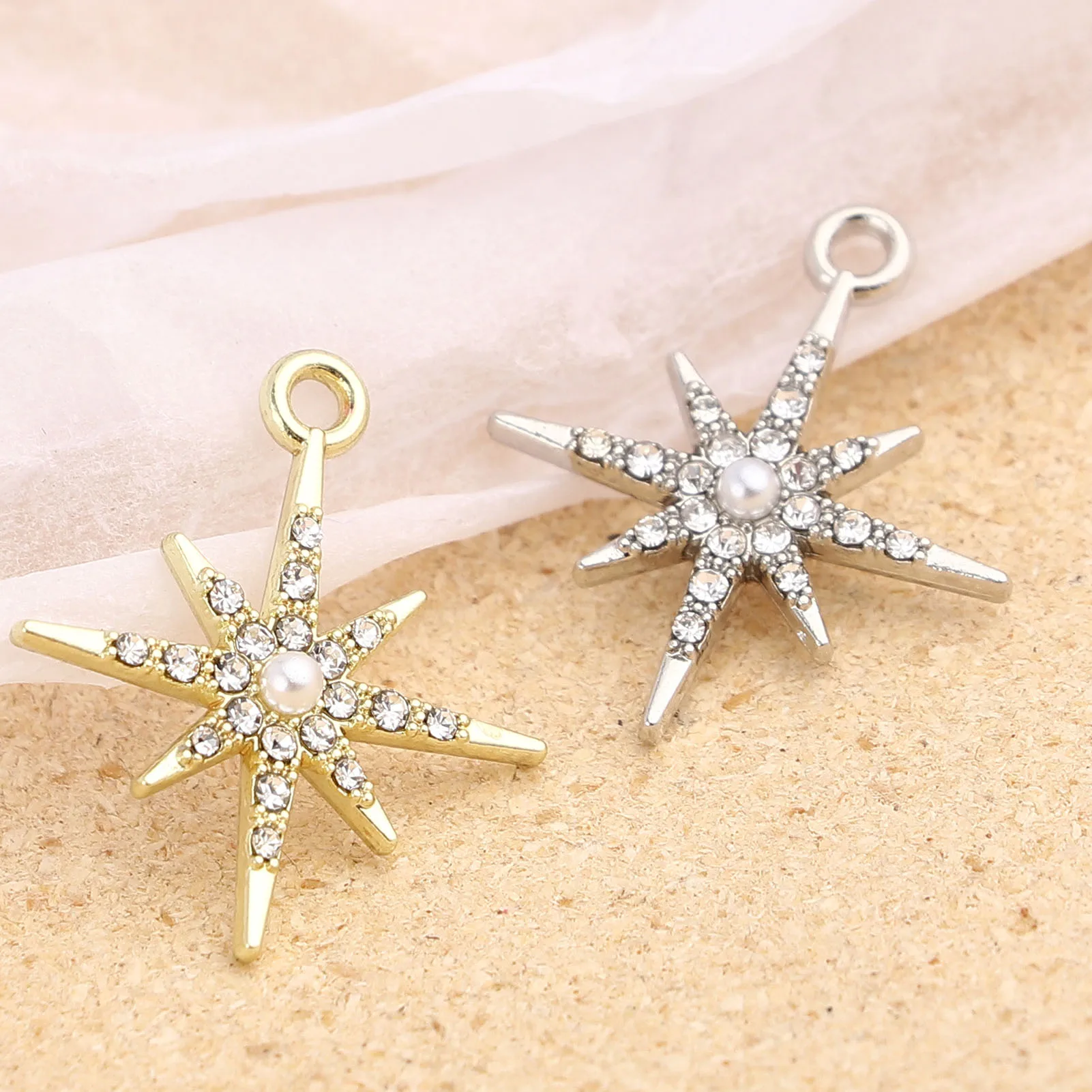 DoreenBeads Fashion Galaxy Charms Star Rhinestone Silver Color Metal Pendants DIY Making Necklace Earrings Women Jewelry,5PCs