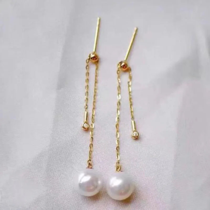 charming AAA round 10-11mm south sea white dangle pearl earring 14k