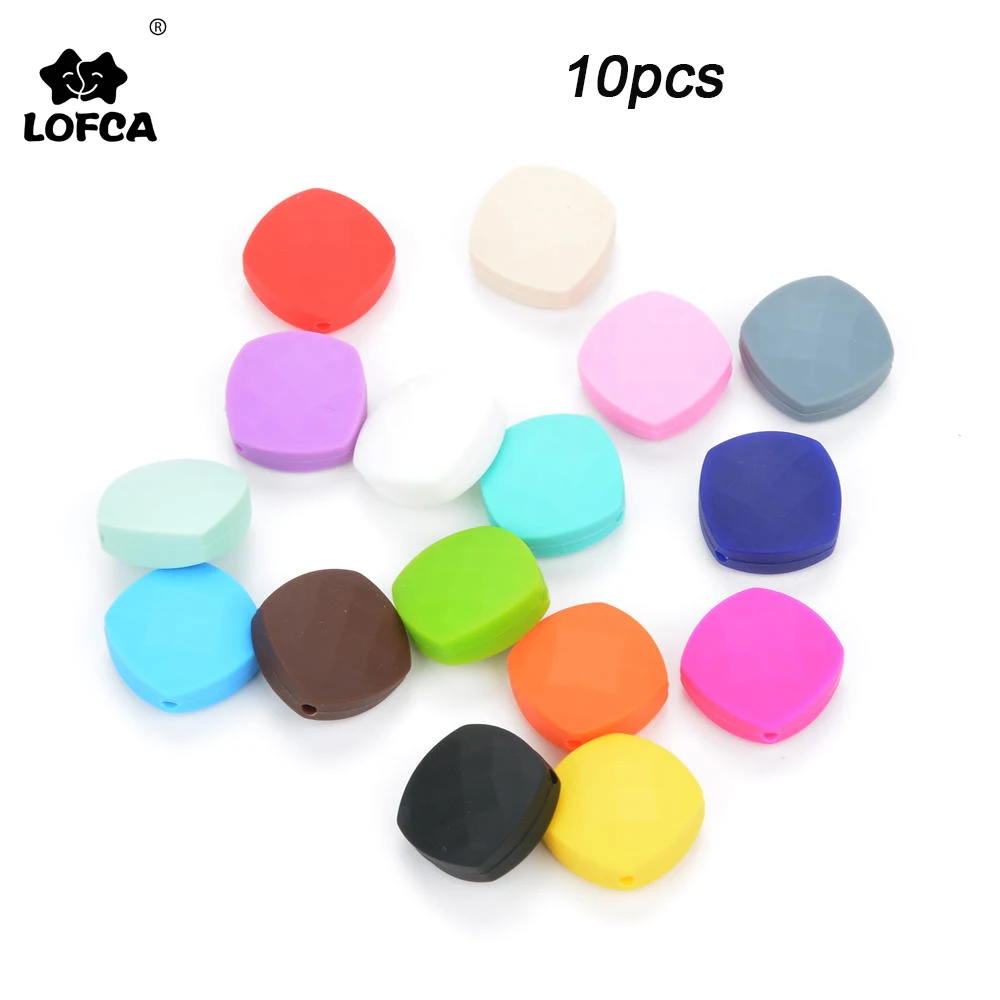 LOFCA 10pcs Quadrate Silicone Tandjes Kralen Voor Lange Siliconen Ketting BPA Gratis Food Grade Veilig Siliconen Kralen Kinderziektes Speelgoed