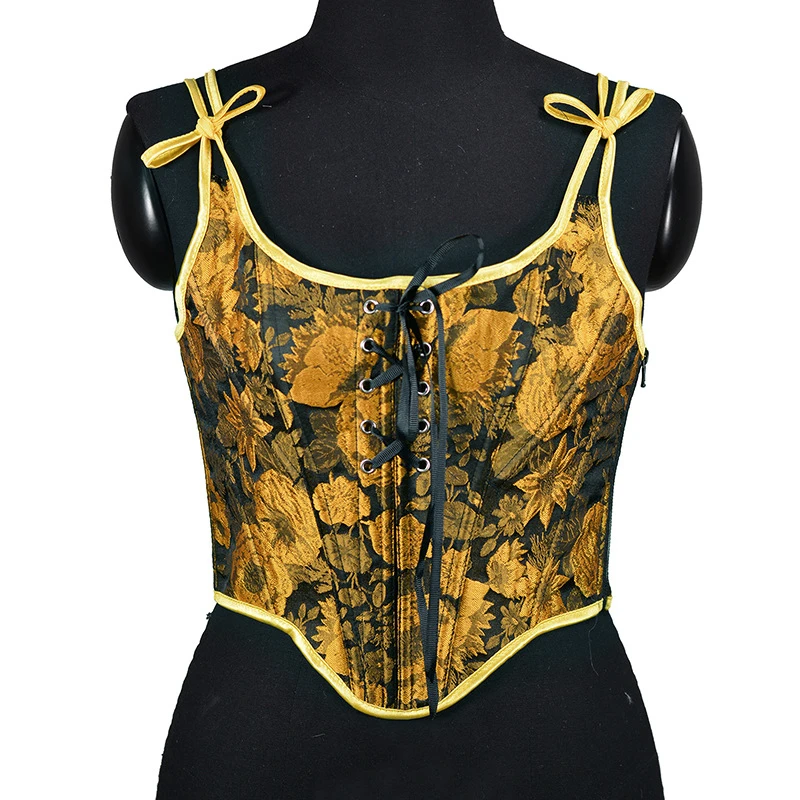 

Oil Painting Embossed Jacquard Bowknot Camisole Side Zipper Waist Corset Women Sexy Body Shaper Summer Slimming Crop Tops