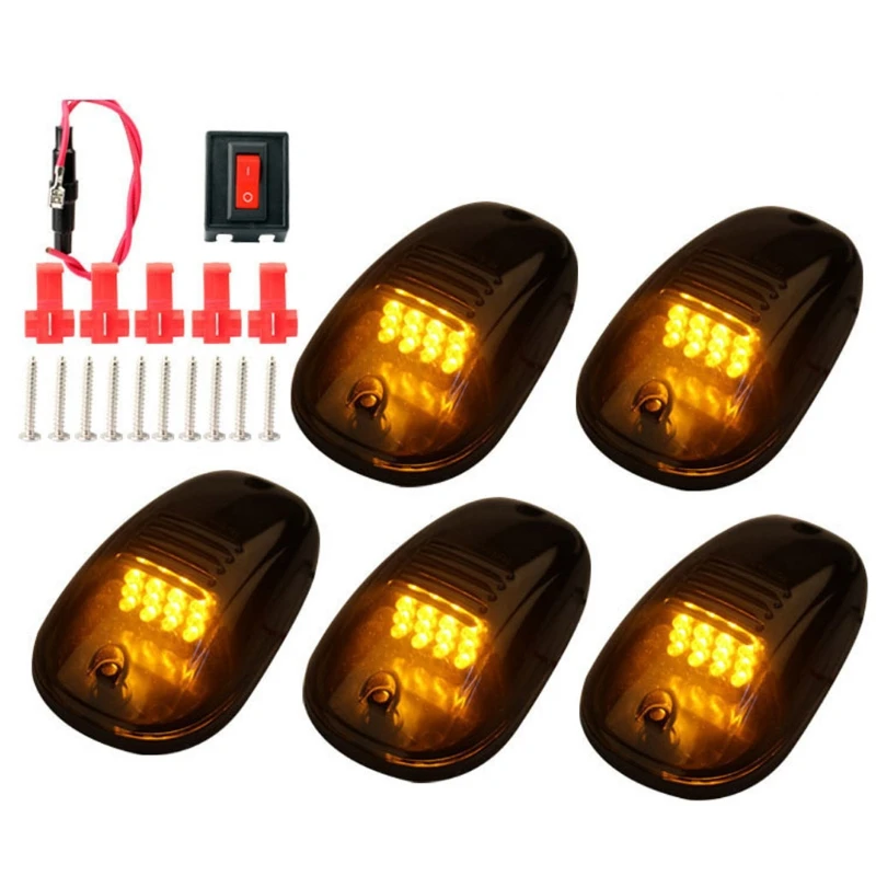 5pcs 12LED Car Cab Roof Marker Lights For Truck SUV Black Smoked Lens Clearance Marker LED Roof Lamps Doom Lights FOR F150