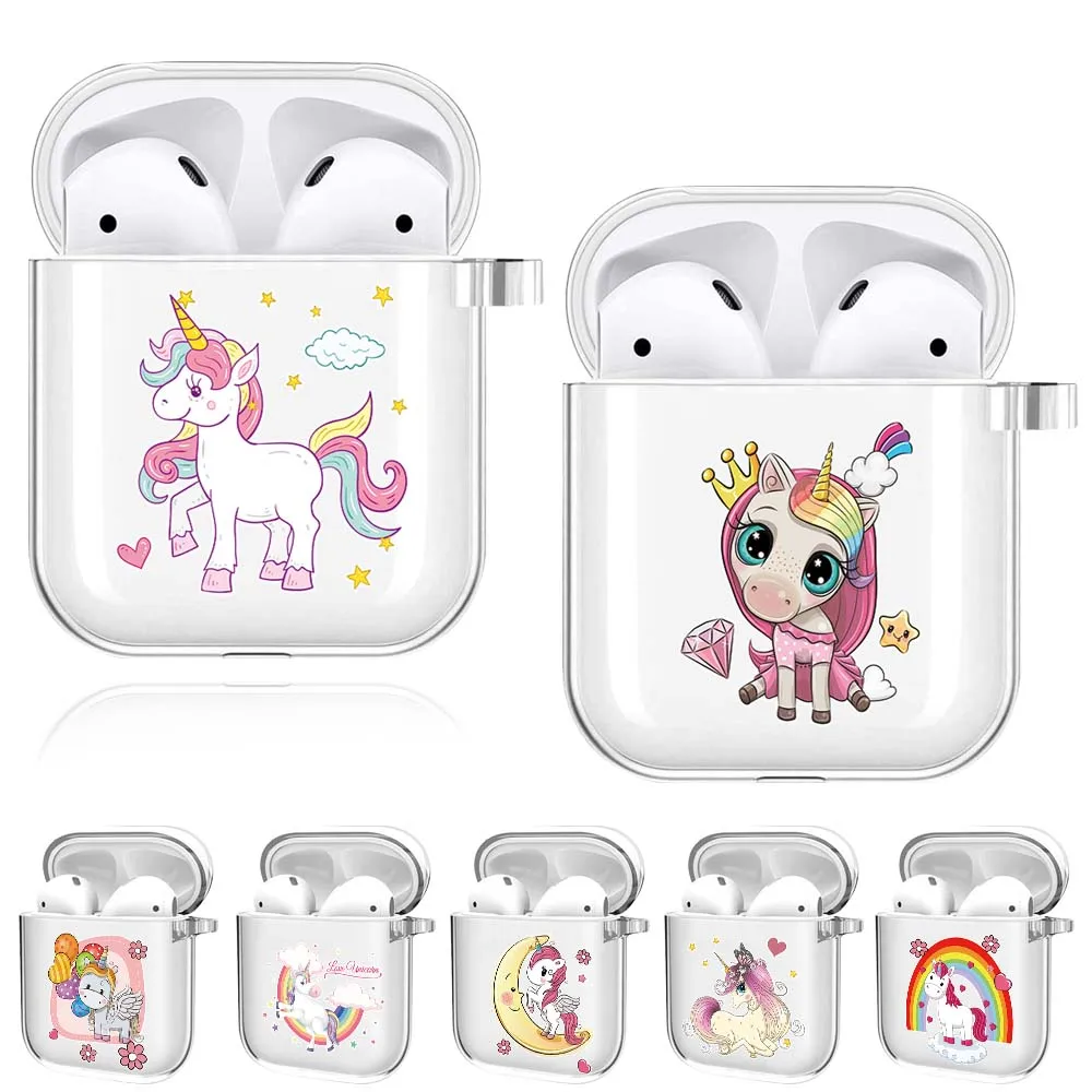 Silicone Cases for Apple AirPods 2nd /AirPods 1st Transparent Cute Unicorn Series Bluetooth Headset Protective Case