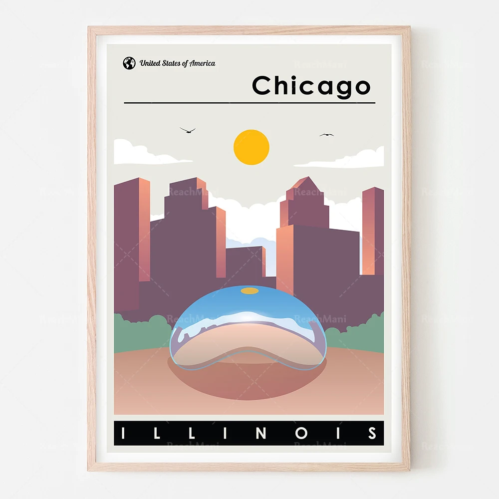 ملصقات السفر، سان فرانسيسكو، لاغونا، شلالات نياجرا، حديقة شيكاغو ميلينيوم، بورتلاند أوريغون، ديكور جدار شاطئ ميامي #3