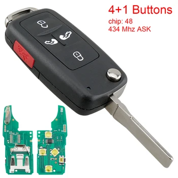 4 + 1 pulsanti 434 MHz ASK Flip Portachiavi per auto remoto intelligente con chip ID48 adatto per VW Volkswagen Sharan Multivan T5
