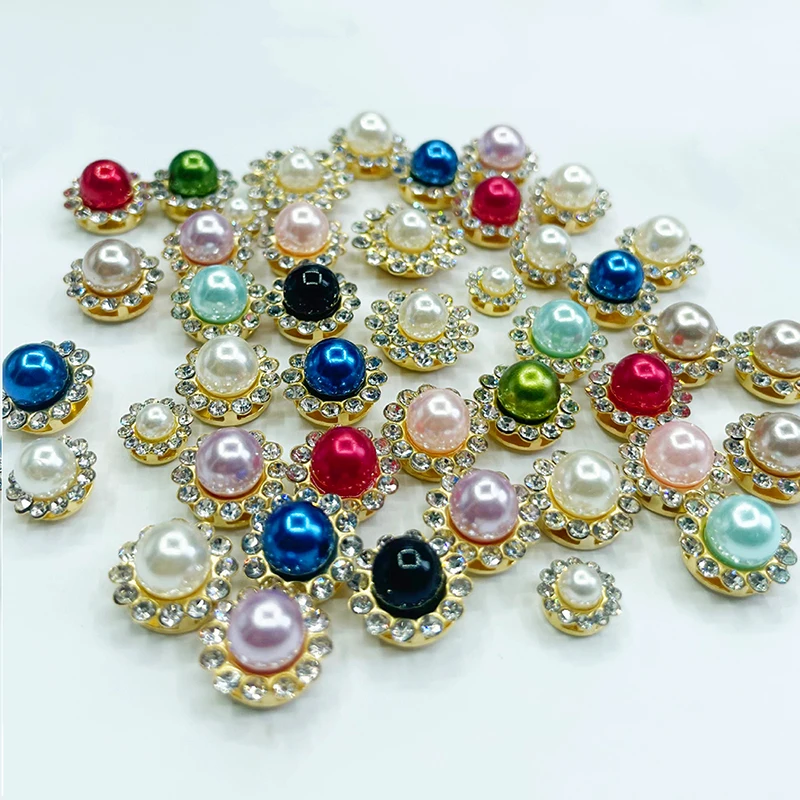 50Pcs 12mm Crystal Rhinestone Pearl Beads Metal Gold Base Embellishments Cabochons For Jewelry Making DIY Needlework Supplies