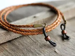Rustic Leather Eyeglass Chain, Rugged Mens Leather Sunglasses holder strap, Braided Leather