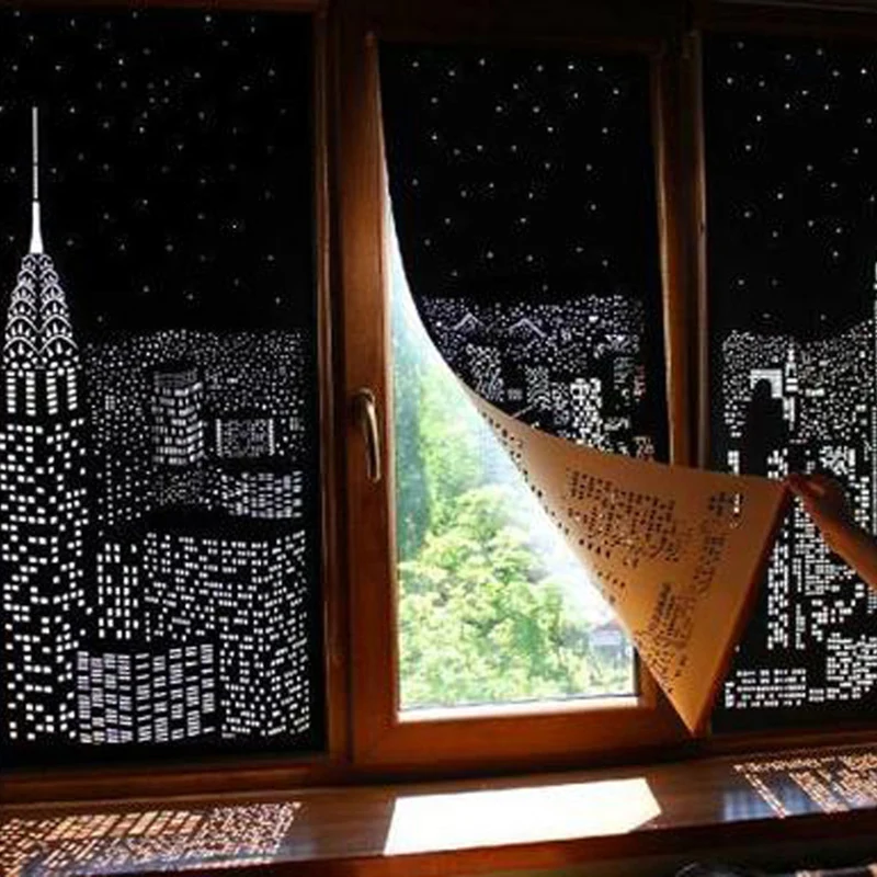 Unique Polyester Curtain Incredible Elegant Delicate City Night View Designs Blackout Hole Curtains Bedroom In Stock