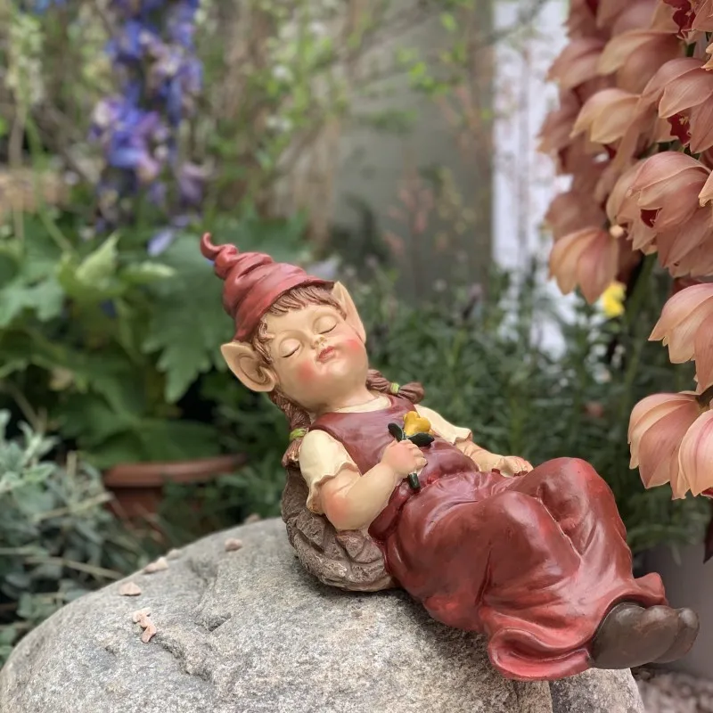 

Feng Shui Sleeping Holding Flower Fairy Resin Decoration Outdoor Garden Figurines Accessories Courtyard Villa Ornaments Crafts