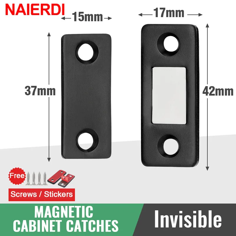 Комплект магнитных защелок NAIERDI, для шкафов, магнитный дверной упор, с тайным доводчиком и шурупом для шкафа, шифоньера, мебельная фурнитура, 2 шт.