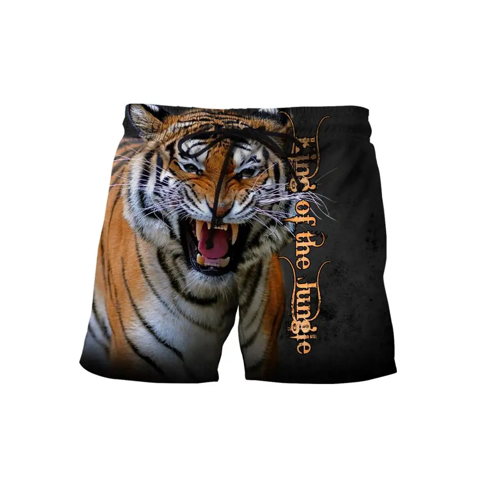 Tiger vs Lion Galaxy Lightning 3D Printed Mens Shorts Unisex Streetwear Shorts Summer Beach Harajuku Casual Shorts DK-12