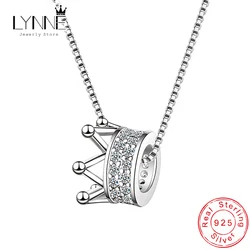 New Fashion 925 Sterling Silver Rotatable Crown Round CZ Pendant Necklace Rhinestone Charm Clavicle Necklaces Women Jewelry Gift