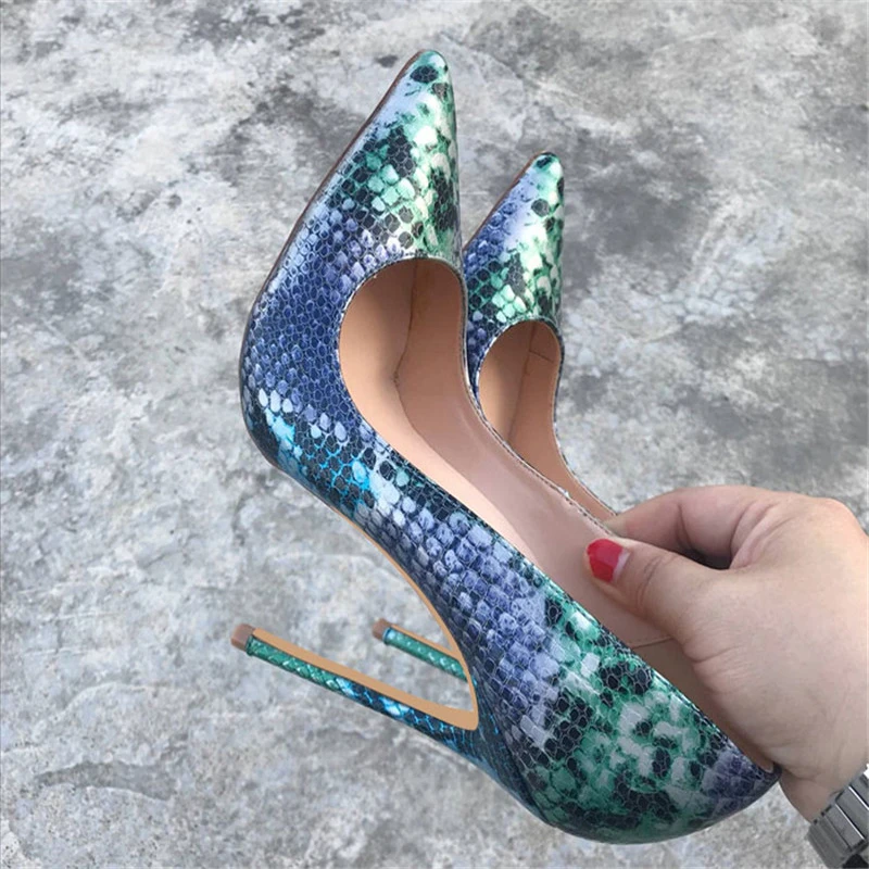 Tikicup Green Black Camouflage Croc-Effect Women Sexy Pattern High Heels Pointed Toe Stiletto Pumps Wild Ladies Party Shoes