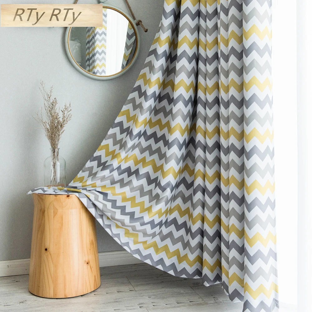 Printed Geometric Wave blackout curtains Drapes Curtains For Living Room Yellow Blue Modern bedroom kitchen curtains