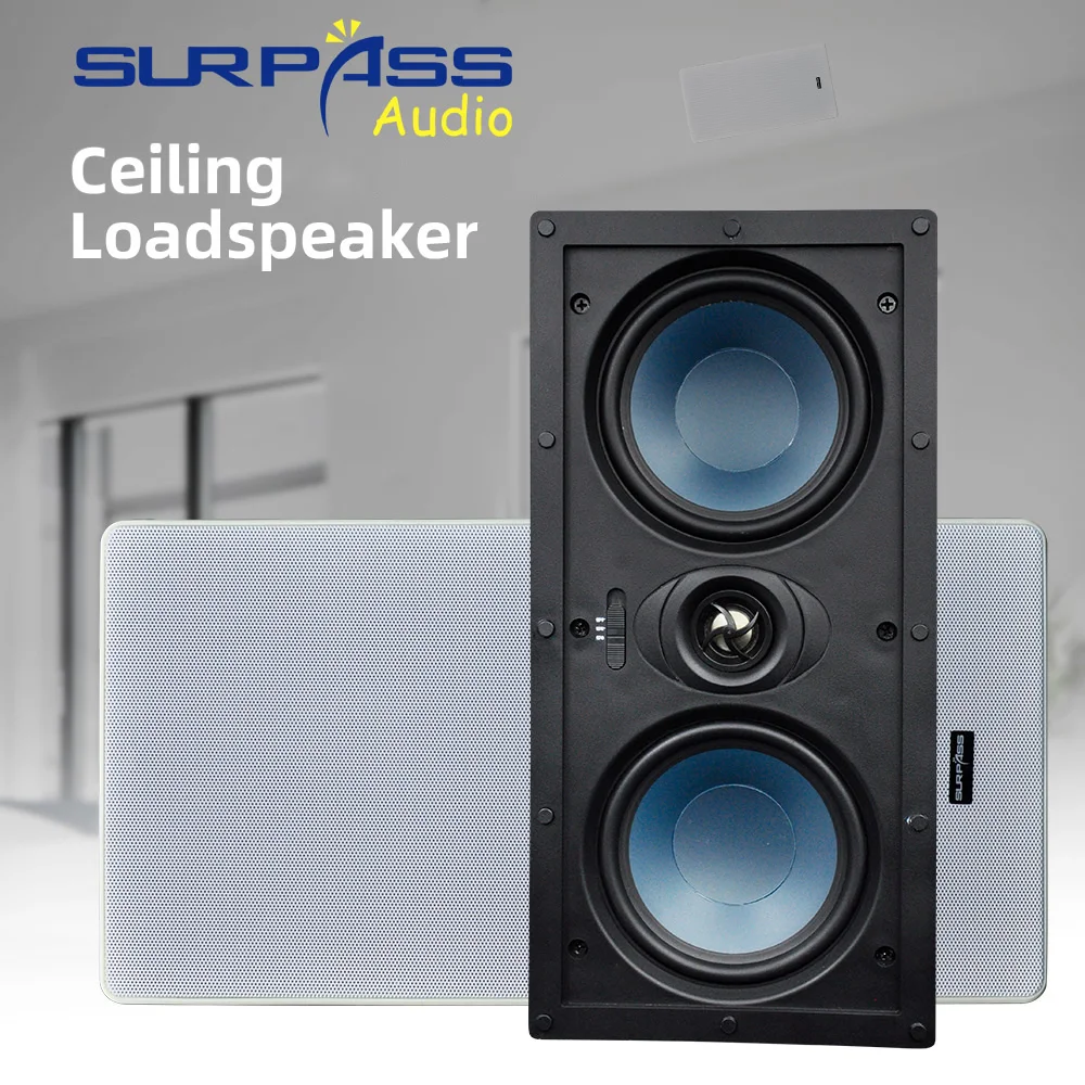 PA System Speaker Background Music 5inchx2 100W Output Power ABS Plastic Treble Subwoofer Rectangular Embedded Ceiling Speaker