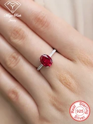 Lab Created Ruby Real Echt 925 Sterling Silver Party Ring For Women Imitation Red Oval Shape Gemstones Female Charm Friend Gifts