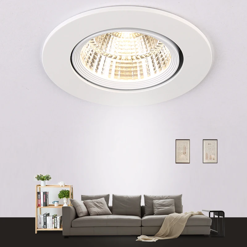 

A dimmable round led spotlight cob downlight embedded black and white ceiling lamp opening 5W~25W AC86V~260V