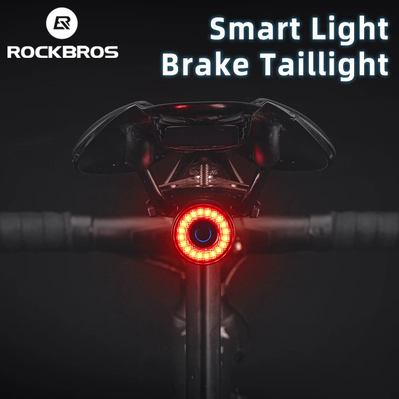 ROCKBROS Bike Smart Taillight LED Type-C Charging Cycling Saddle Seatpost Rear Light Alloy Waterproof Bicycle Warning Light