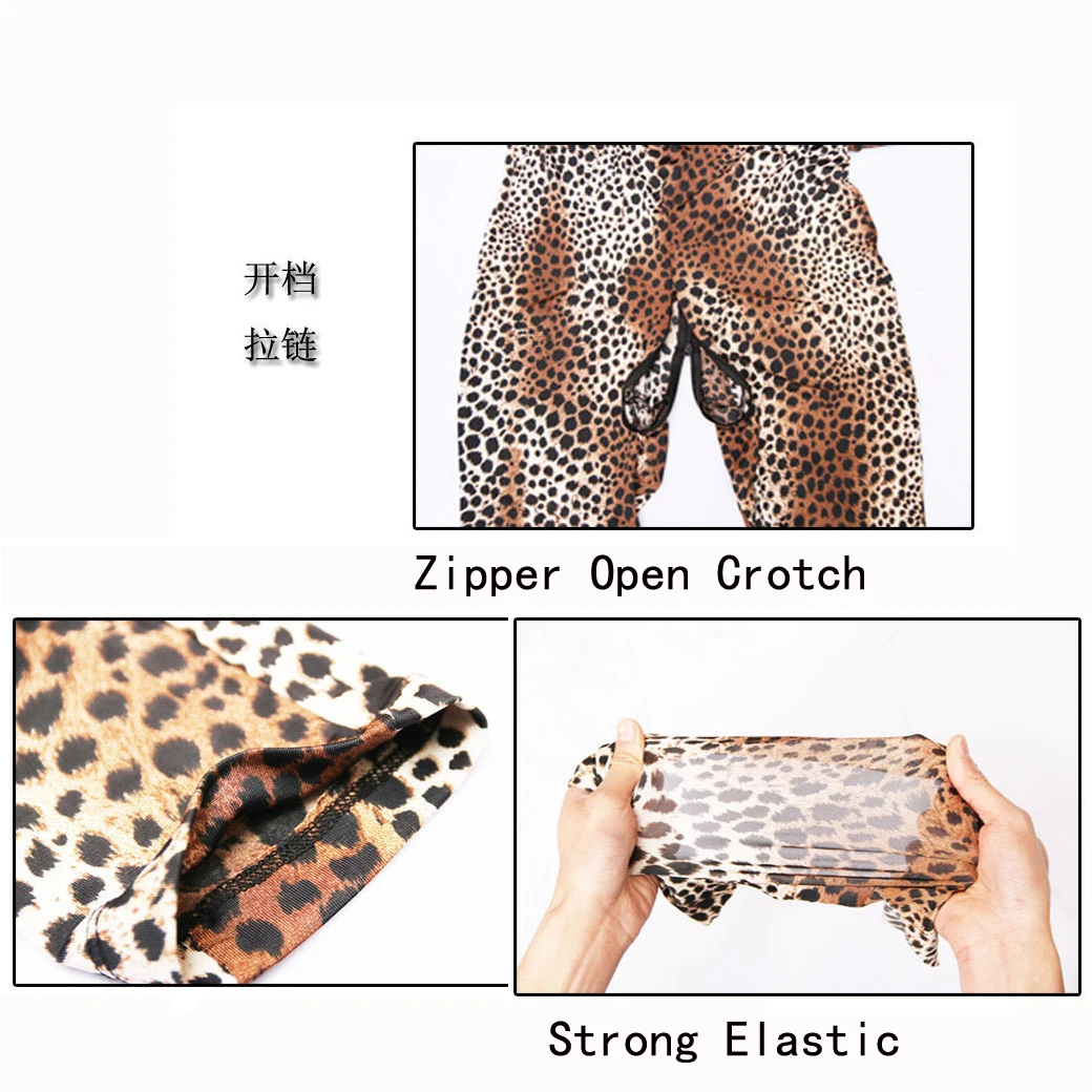 Womans Leopard Print Jumpsuit Cosplay Body Shaper Underwear Tight Zentai Zipper Open Crotch Sexy Bodysuit Catsuit Stage Onesies