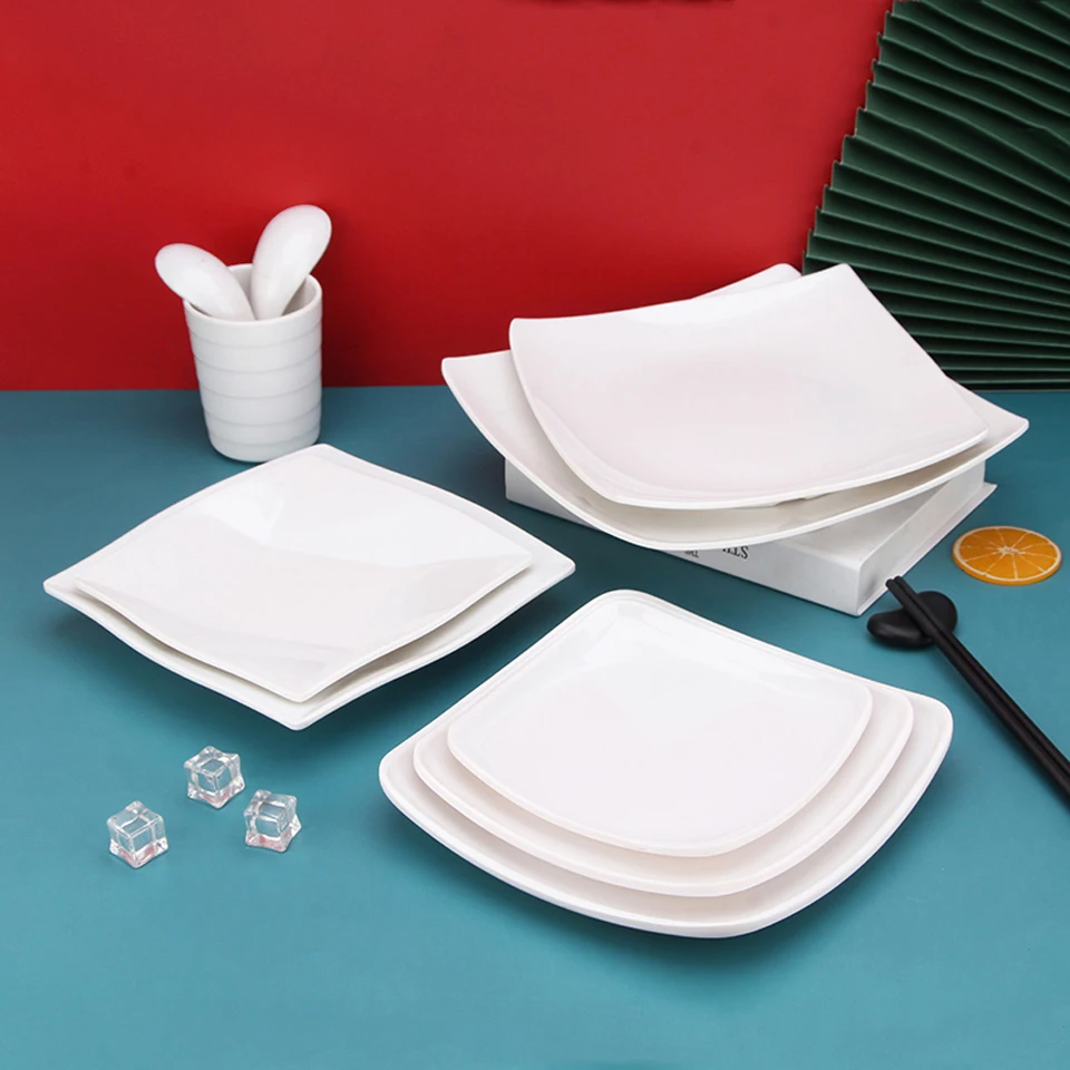 Thick Imitation Porcelain White Square Main Dish Large Plate Restaurant Snack Fruit Plate Pasta Canteen Fast Food Plastic Plate