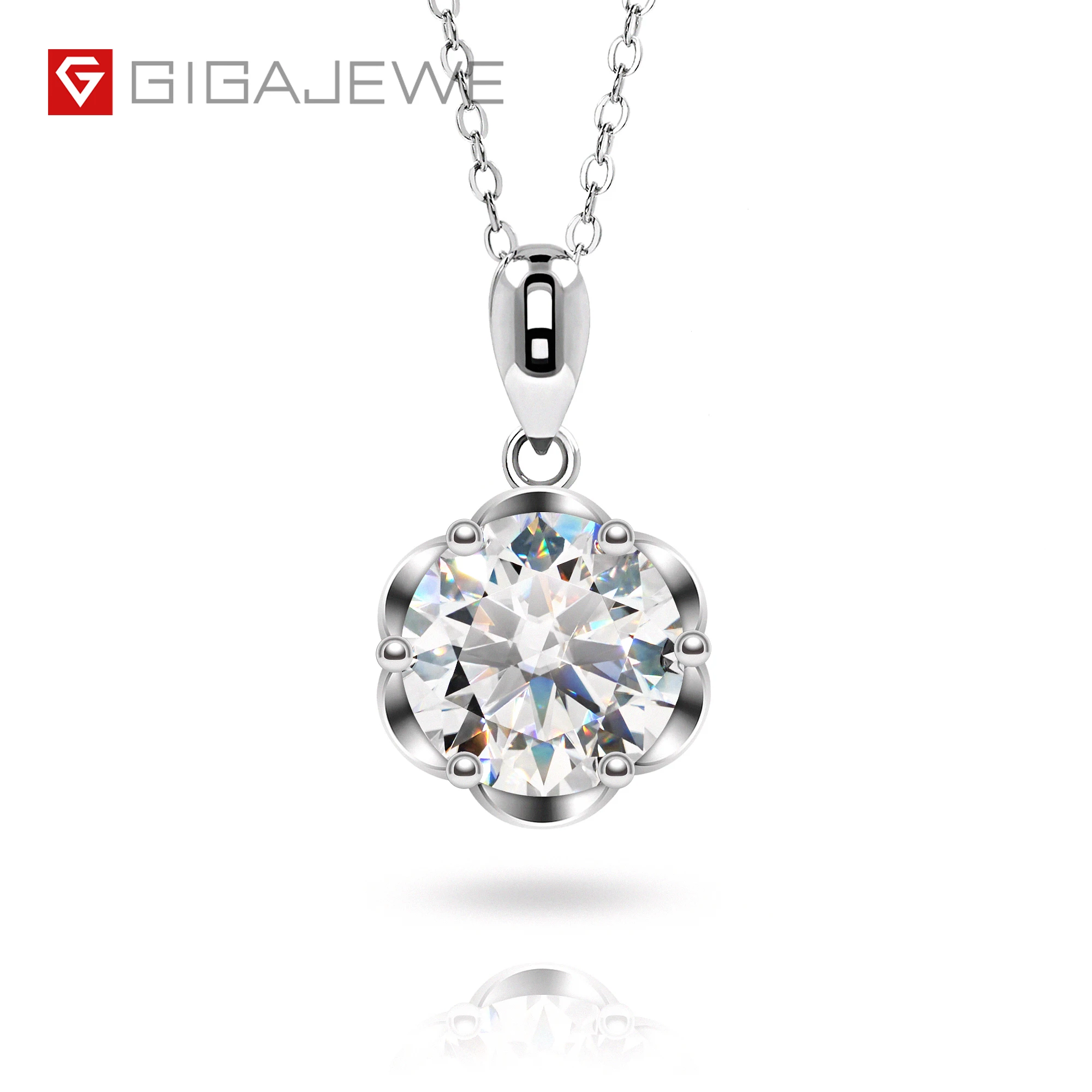 

GIGAJEWE D Color 2ct Moissanite Flower Six Prongs 925 Silver Pendant Necklace 18K Gold Plated Diamond Test Passed Woman Gift