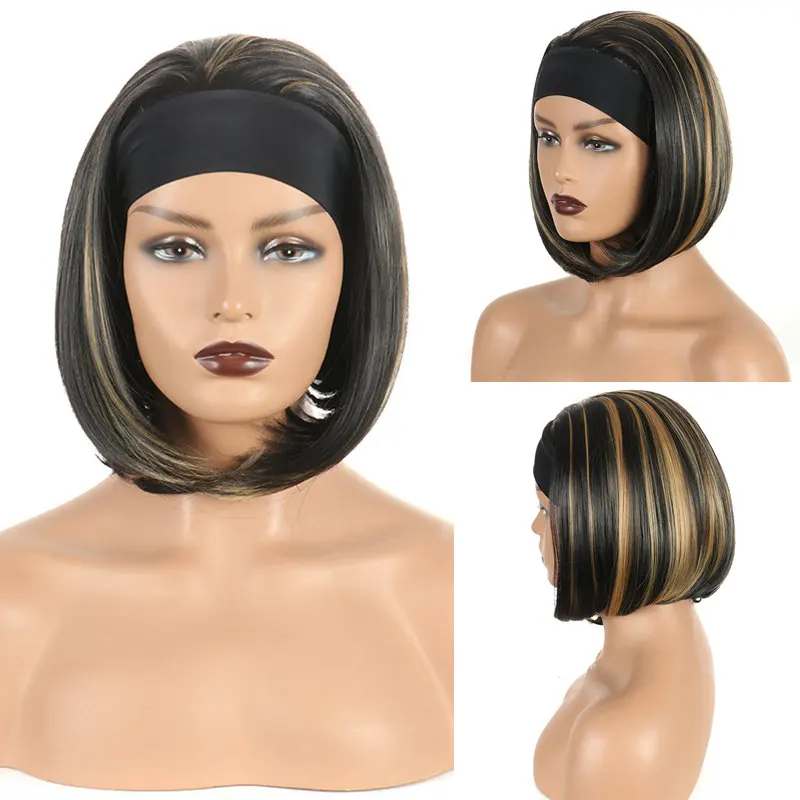 Synthetic Wig Woman Short Bob Headband Wigs for Women Black Straight Daily Party Cosplay Bob Wig Glueless Natural Wigs Women