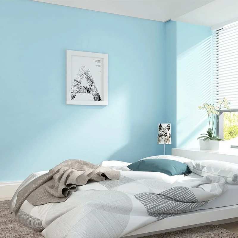 

Mediterranean children's room boy pure pigment light blue green modern simple non-woven bedroom living room wallpaper