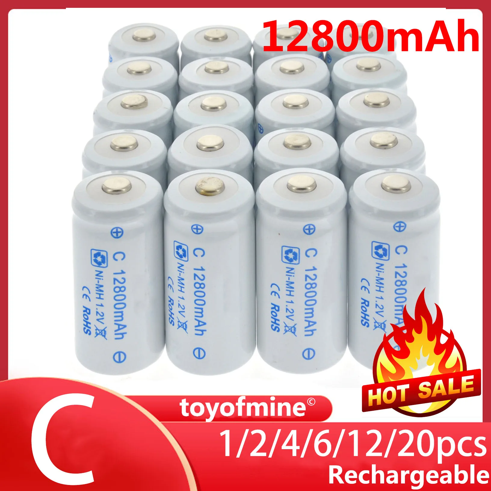 Baterías recargables de tamaño C, pilas de 12800mAh, 1,2 V, R14, célula C, NI-MH, 1-20 Uds.