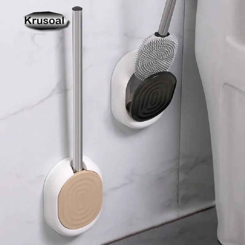 Silicone Toilet Brush Wall-Mounting Long Handle Soft Bristles WC Cleaning Brush No Dead Ends Clean Artifact Bathroom Accessories