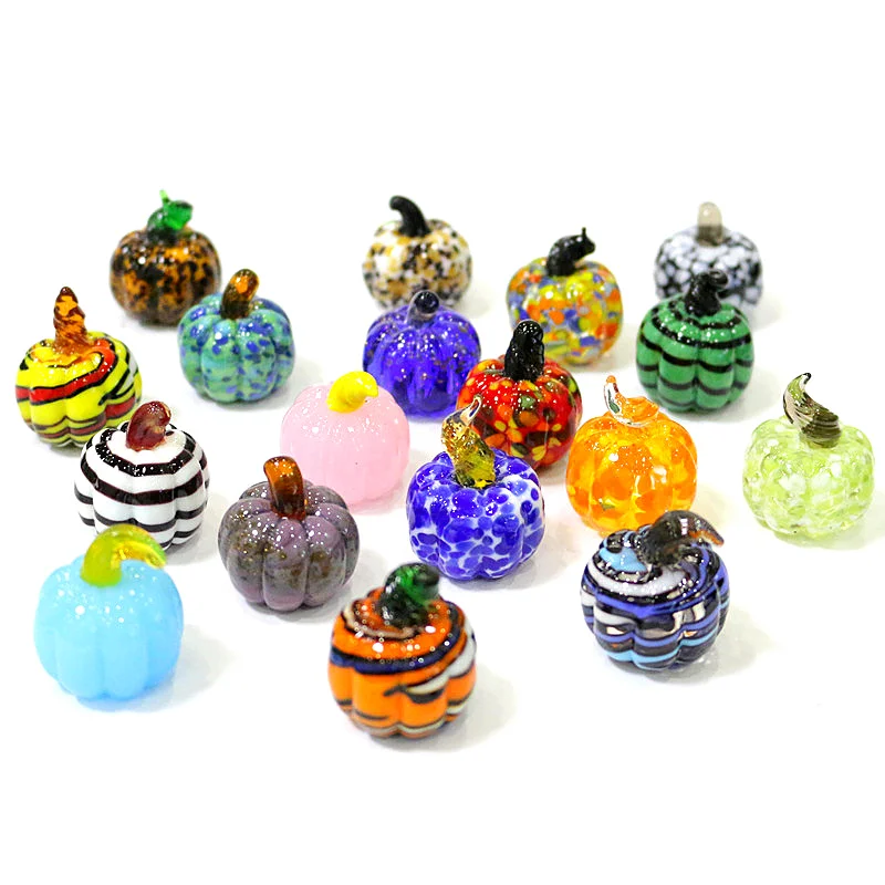 Custom Murano Glass Pumpkin Miniature Figurine Craft Ornaments Colorful Cute Plant Halloween Home Desk Fairy Garden Charms Decor