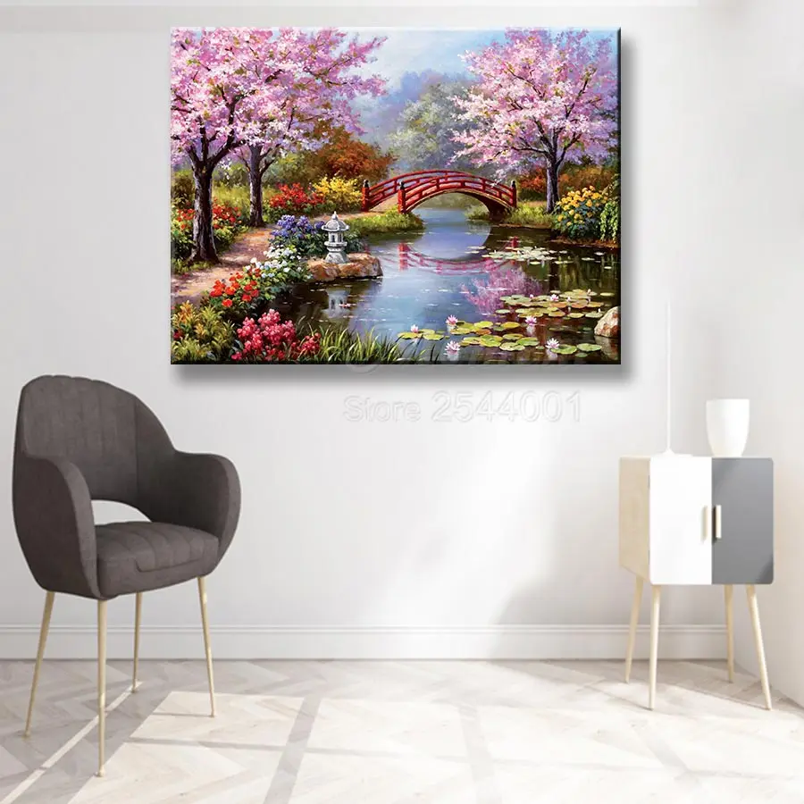 Ever Moment Diamond Painting Landscape Picture Pink Tree Handmade Resin 5D Full Square Round Drill Embroidery Decoration ASF2140