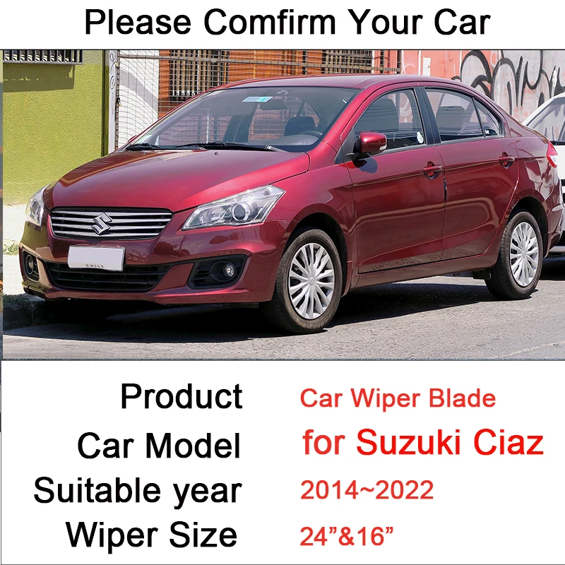 for Suzuki Ciaz 2014 2015 2016 2017 2018~2022 Two Frameless Rubber Wiper Snow Scraping Front Windshield Brushes Car Accessories