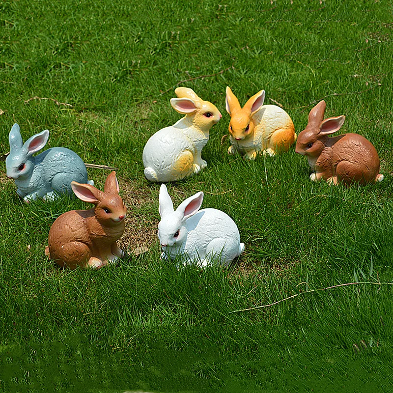 resin similation bunny rabbit model Figurines Miniature landscape DIY outdoor gardening sculpture home garden decoration a0137