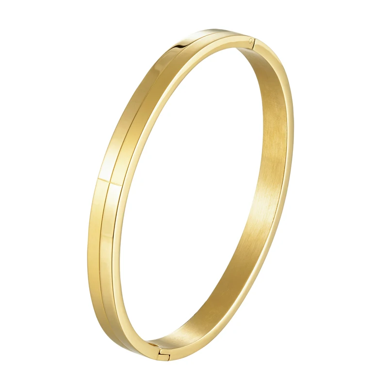 New Design One Side Matte One Side Smooth Gold Color Stainless Steel Cuff Bracelet Bangle Fashion Jewelry Pulseiras