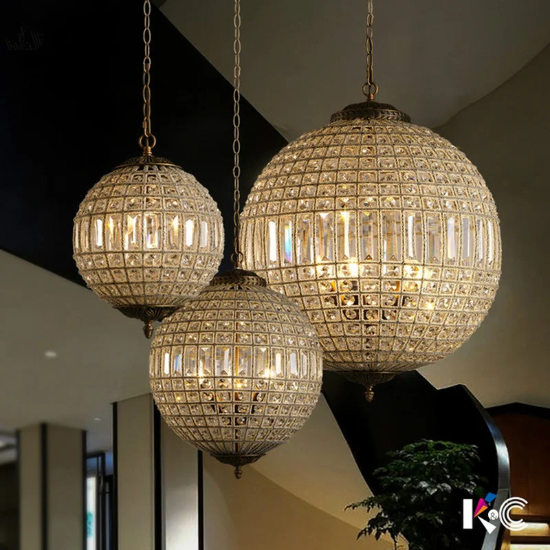 

American Luxury Lustre K9 Crystal Round Circle Metal Led Pendant Lights French Crystal Luminaria Led Hanging Lamp for Corridor