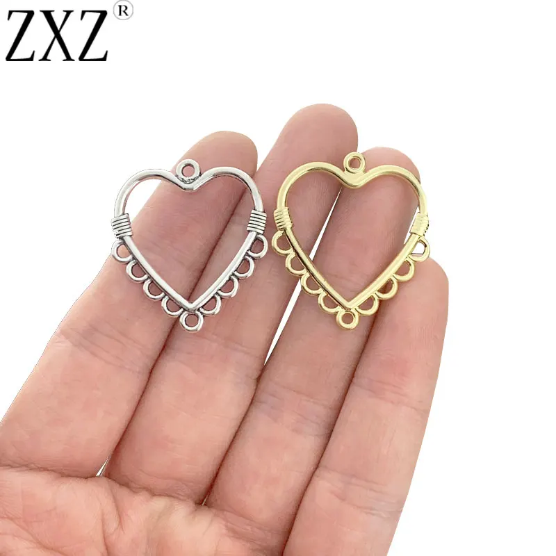 

ZXZ 20pcs Tibetan Silver/Gold Tone Open Hollow Heart Chandelier Earrings Connectors Charms Pendants for Jewelry Earrings Making