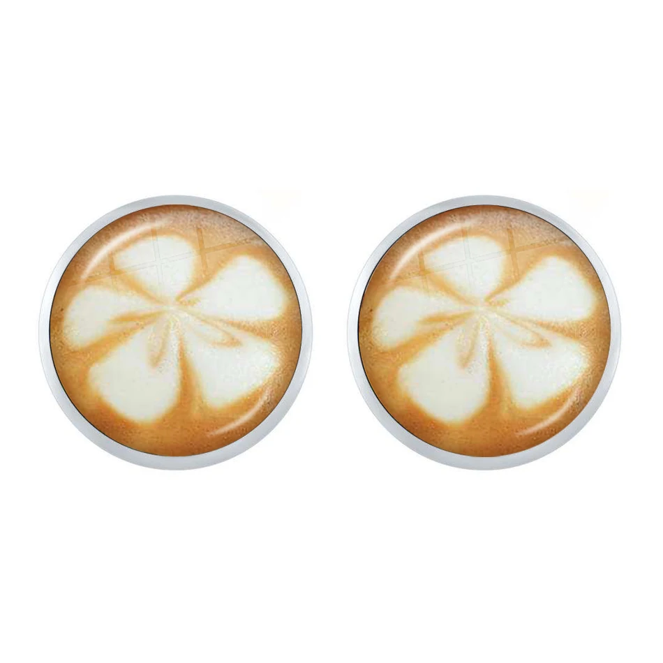 Coffee Latte Carving Love Heart Art Stud Earrings Chocolate Printing Flower Four Leaf Clover Cat Charm Jewelry For Women Girls