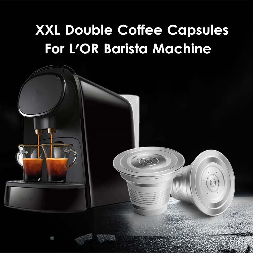 iCafilas Stainless Steel XXL Double For LOR Coffee Capsule Pods Refillable Reusable Filters For L\'OR BARISTA LM8012 Machine