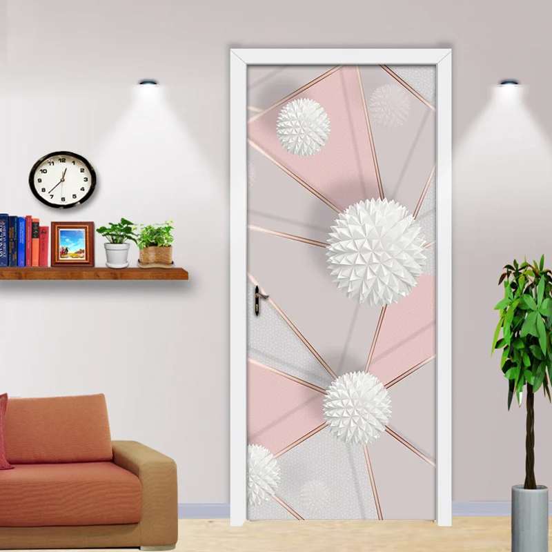 3D Geometric Circle Ball Door Sticker Waterproof Self-adhesive Removable Wall Decals Living Room Bedroom Door Wallpaper Modern