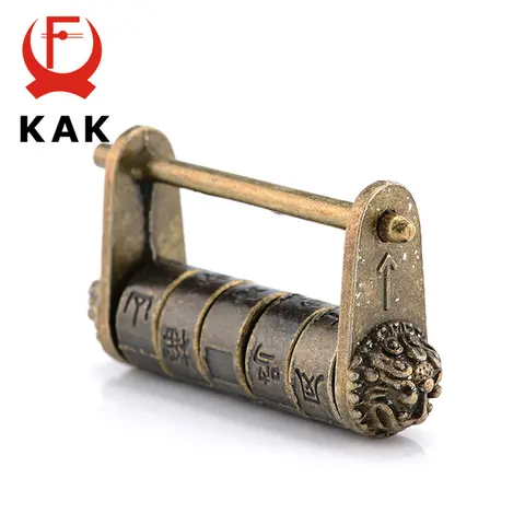 KAK 아연 합금 중국 스타일 빈티지 골동품 청동 조합 암호 잠금 보석 상자 자물쇠 레트로 키 자물쇠 장식