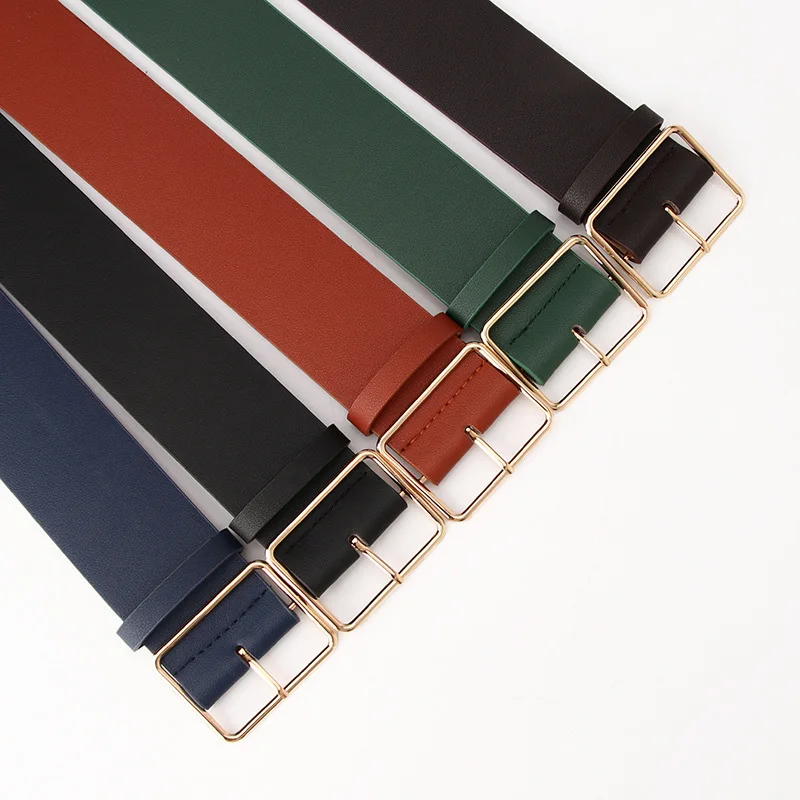 Women Wide Belt Solid Color Pu Leather Pin Buckle Women\'s Belts Sweater Decoration Girdle Simple Imitation Leather Female Belt