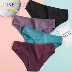 FINETOO-bragas de algodón de 3 piezas para mujer, ropa interior suave a rayas, sólida, lencería Sexy, cómoda, M-XL