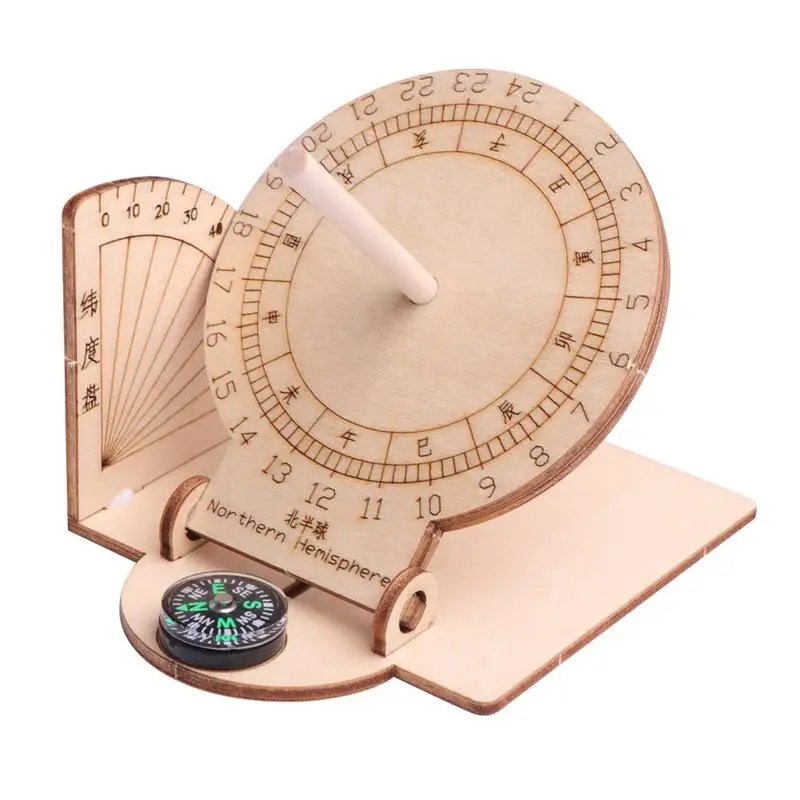 Sundial Clock Model Wooden Sundial Clock Equatorial Craft Scientific Clock Sundial Wooden Teaching Toys Model Aid Educational