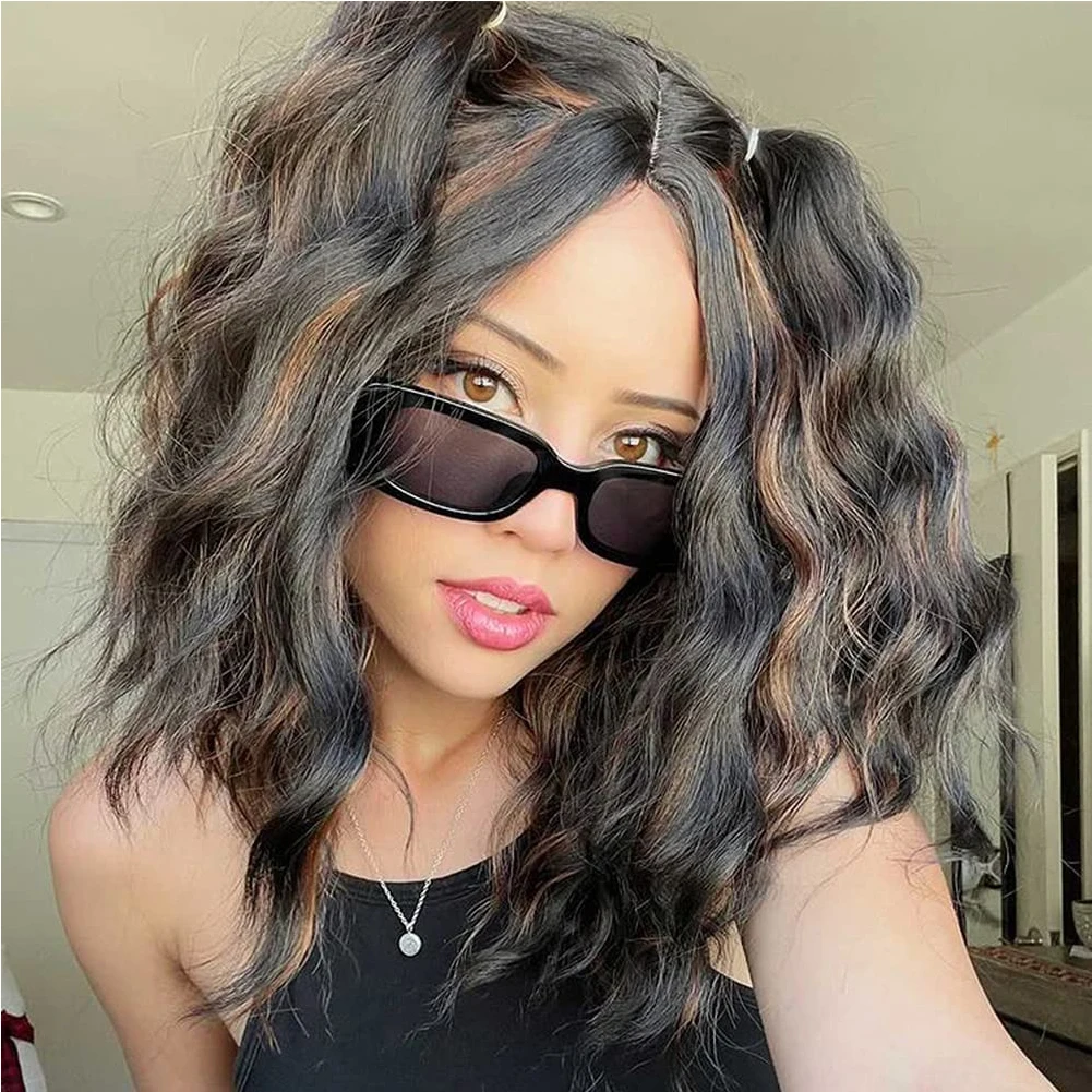 

Short Bob Loose Wave Wig 13x6 Lace Frontal Wigs Dark Brown Highlight Wig Human Hair for Women Remy Hair T Part Lace Wigs 150%